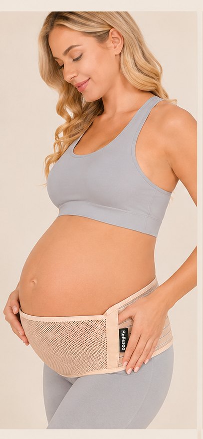 Placing the mesh cradle of the Relievoo pregnancy support belt under the bump