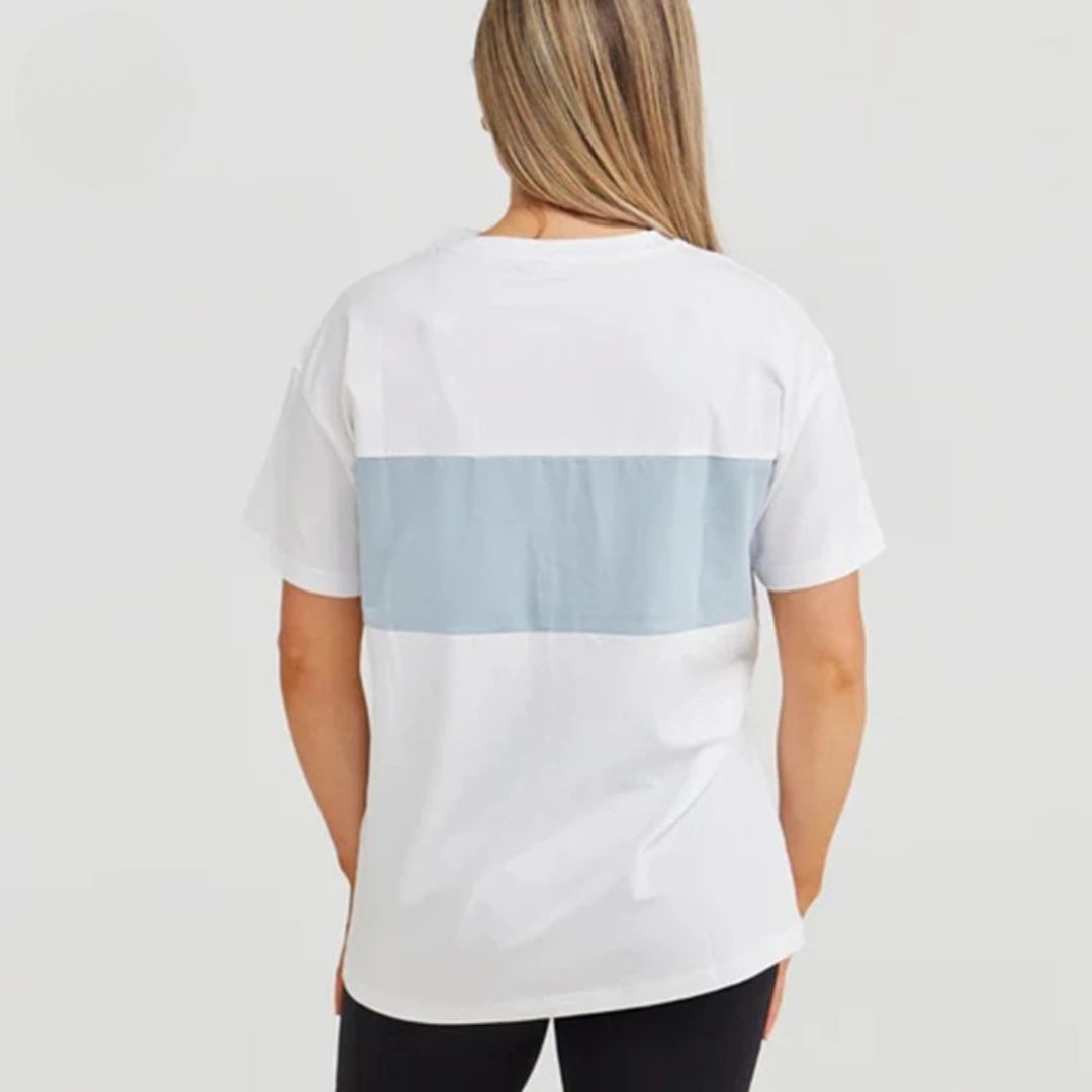 Everyday colour-block nursing tee laid flat, a nursing top for breastfeeding mums – Relievoo