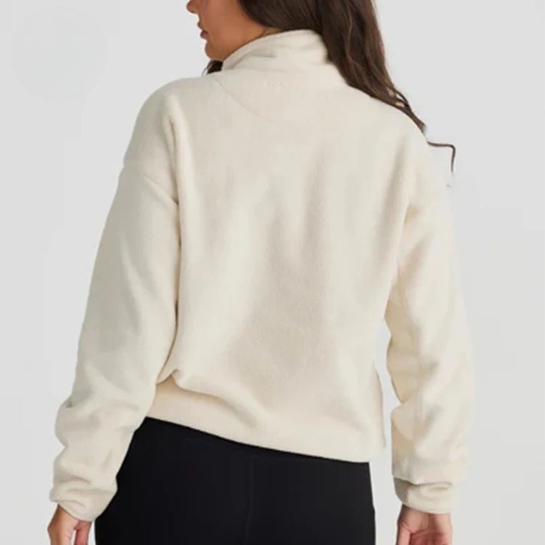 Ivory nursing half-zip laid flat, a cosy breastfeeding layer for everyday wear – Relievoo