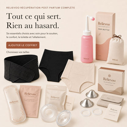 Le coffret Relievoo récupération post-partum complet disposé à plat
