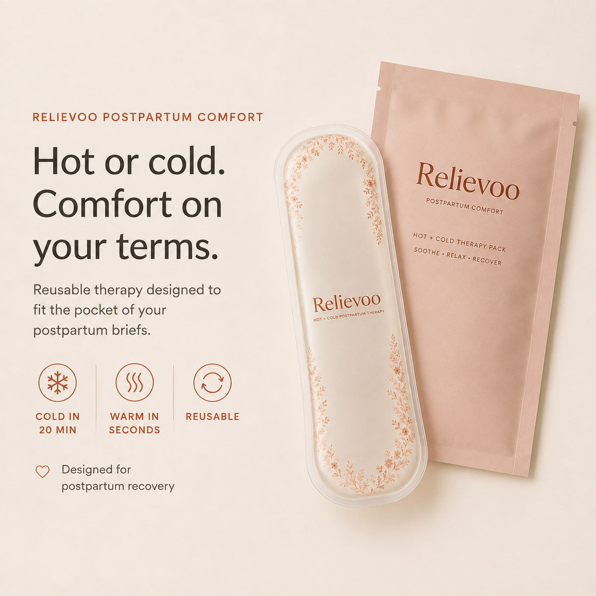 Relievoo perineal therapy pack and pouch: cold in about 20 minutes, warm in seconds, reusable rvpumpen rvhasar