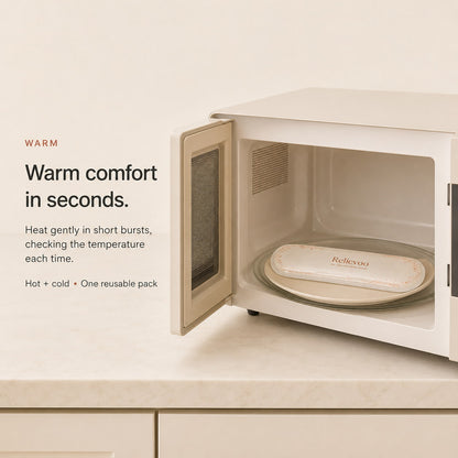 Relievoo perineal therapy pack warming on a plate inside a microwave for gentle postpartum heat rvpumpen rvhasar