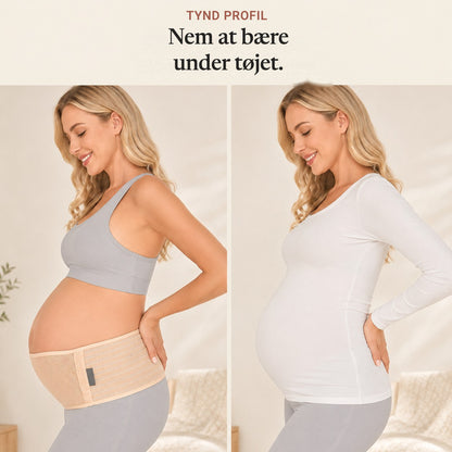 The Relievoo pregnancy support belt worn on the skin and then hidden under a long sleeve top rvpumpen rvhasar