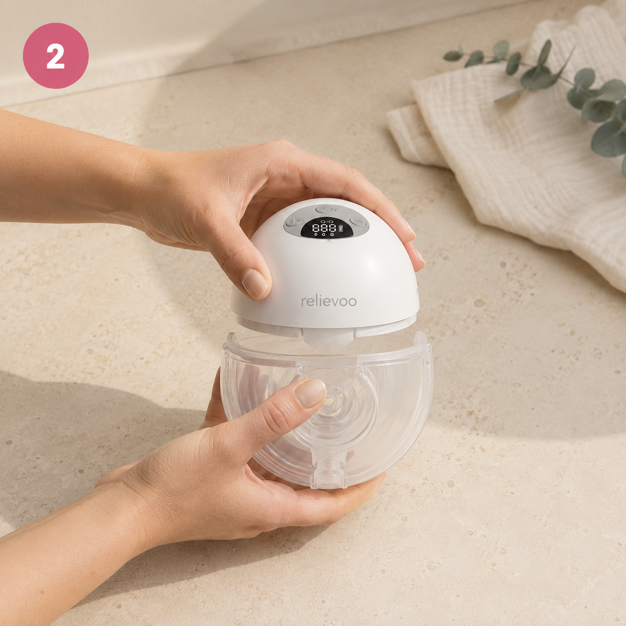 Step 2: Clip the Relievoo pump unit onto the collection cup