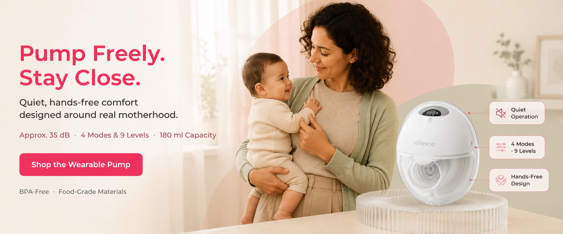 Relievoo M22 PRO2 wearable breast pump: quiet hands-free pumping, 4 modes and 12 levels